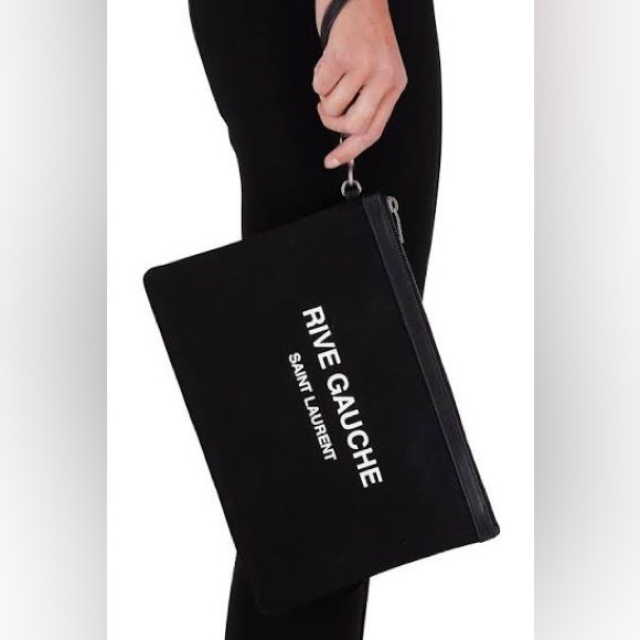 NWT SAINT LAURENT Rive Gauche Wristlet/ Clutch Bag Black w/ Box, Dust Bag, COA - Picture 3 of 16